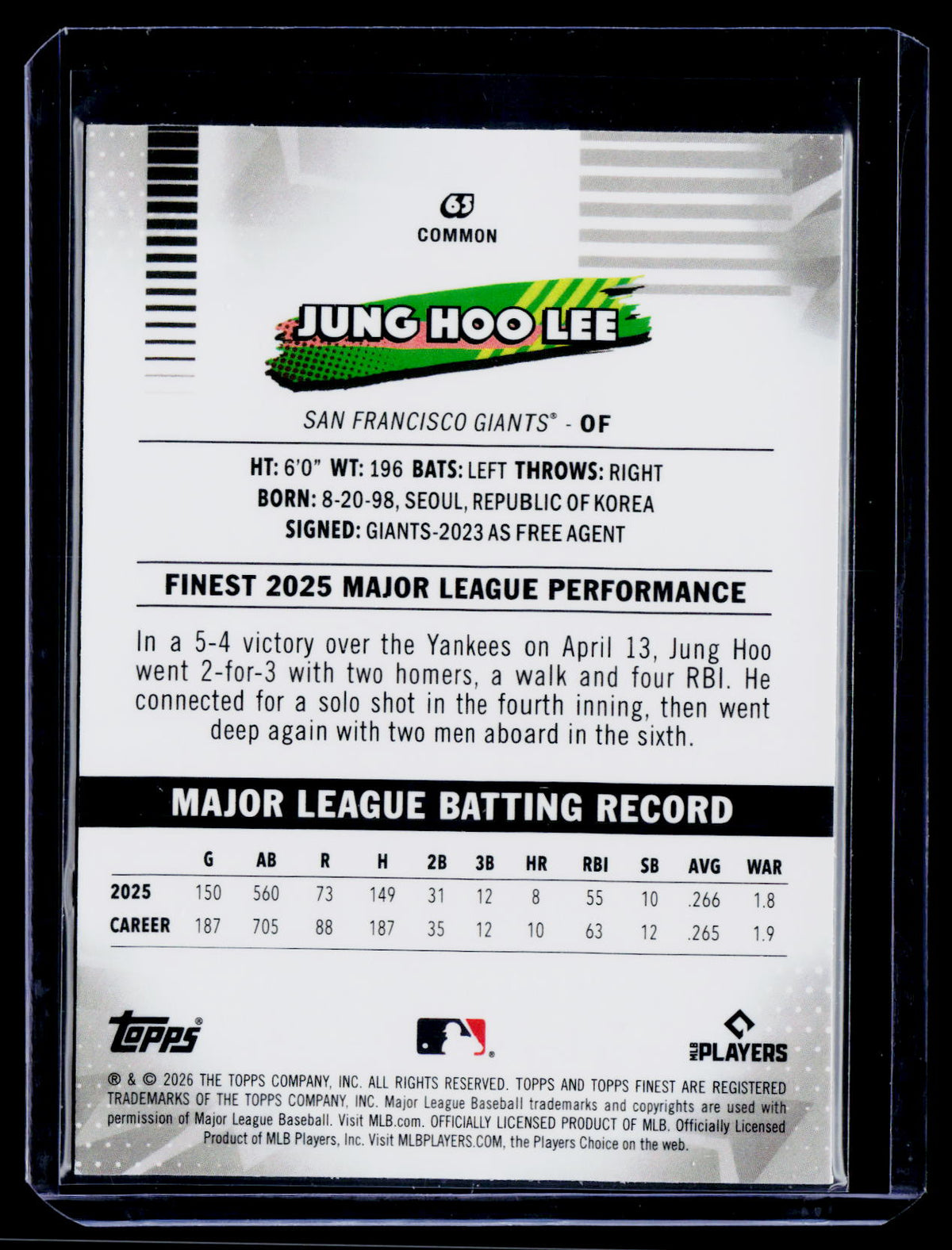 2026 Finest #65 Jung Hoo Lee Pink Mini-Diamond Refractors #/250