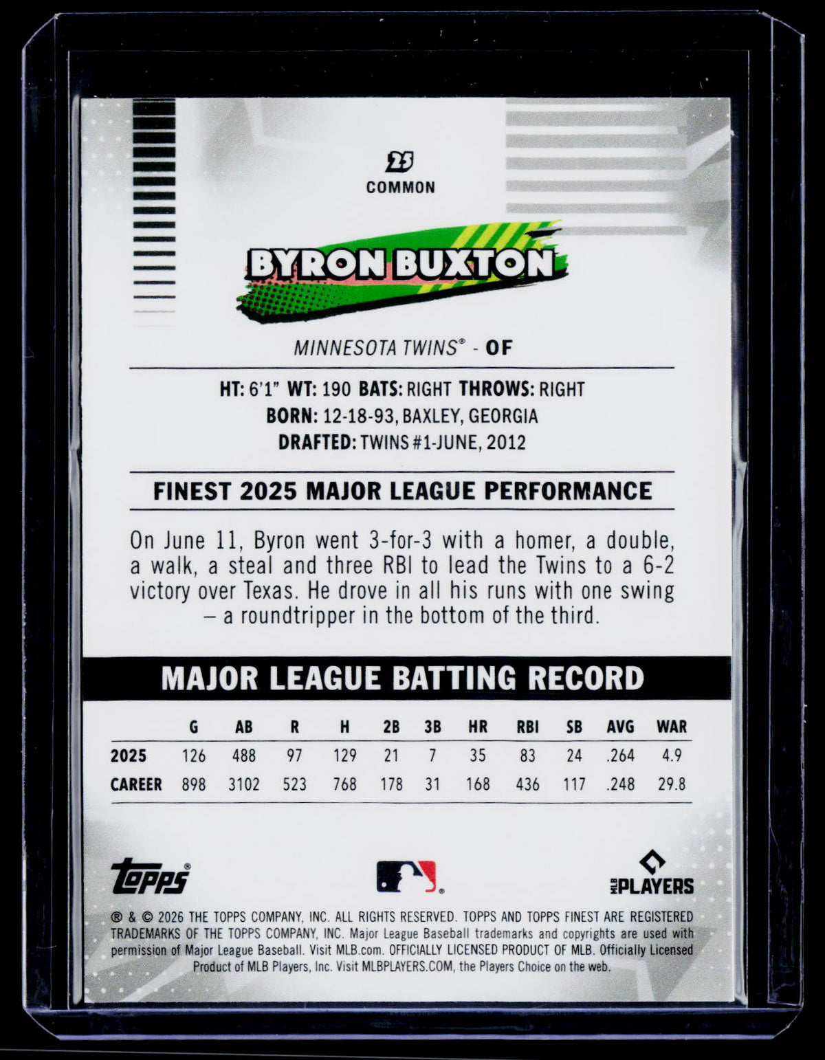 2026 Finest #25 Byron Buxton Pink Mini-Diamond Refractors #/250