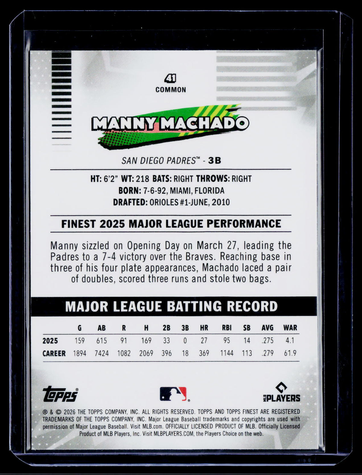 2026 Finest #41 Manny Machado Pink Mini-Diamond Refractors #/250