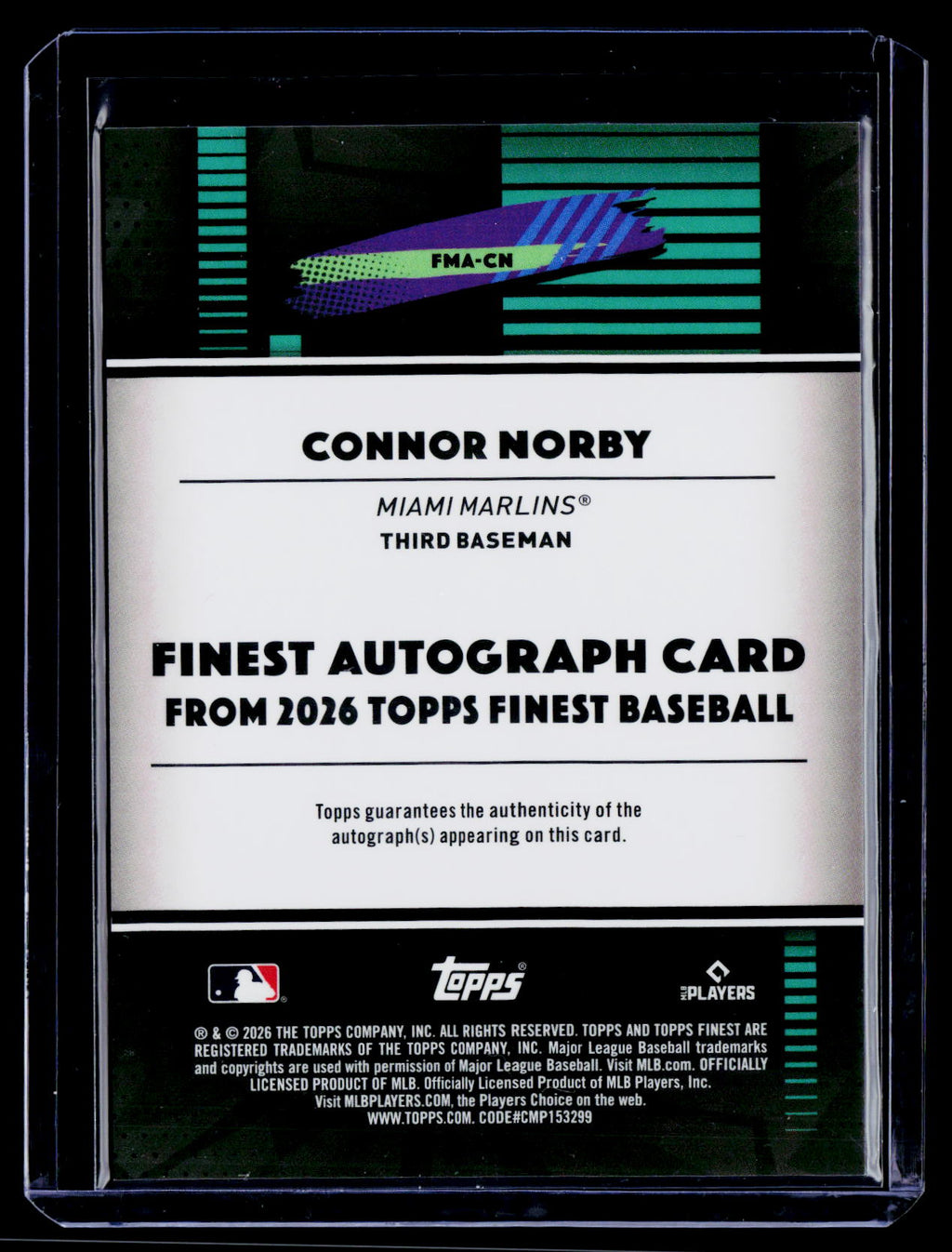 2026 Finest #FMA-CN Connor Norby Finest Mega Autographs Aqua Mini Diamond #/199