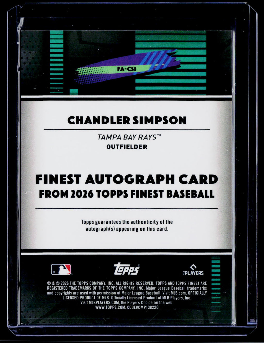 2026 Finest #FA-CSI Chandler Simpson Finest Autographs Sky Blue Refractors #/199