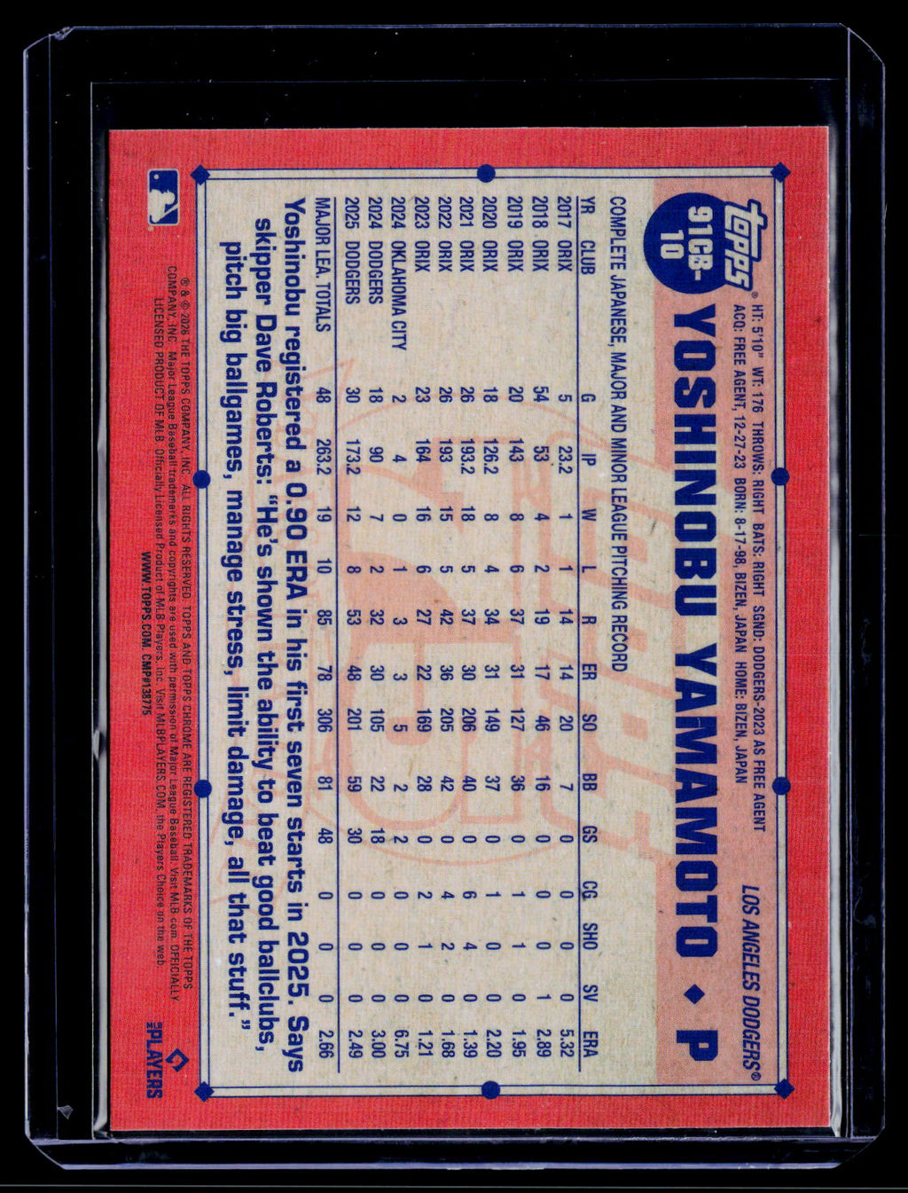 Yoshinobu Yamamoto 1991 Topps Baseball 35th Anniversary Topps