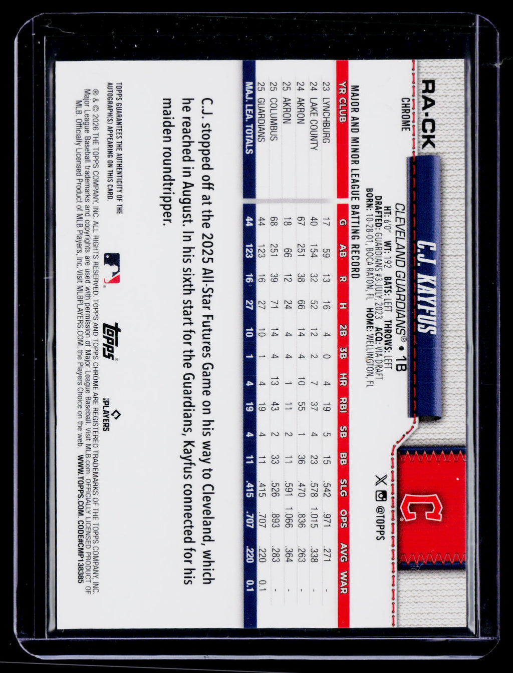 2026 Topps Chrome #RA-CK C.J. Kayfus Rookie Autographs