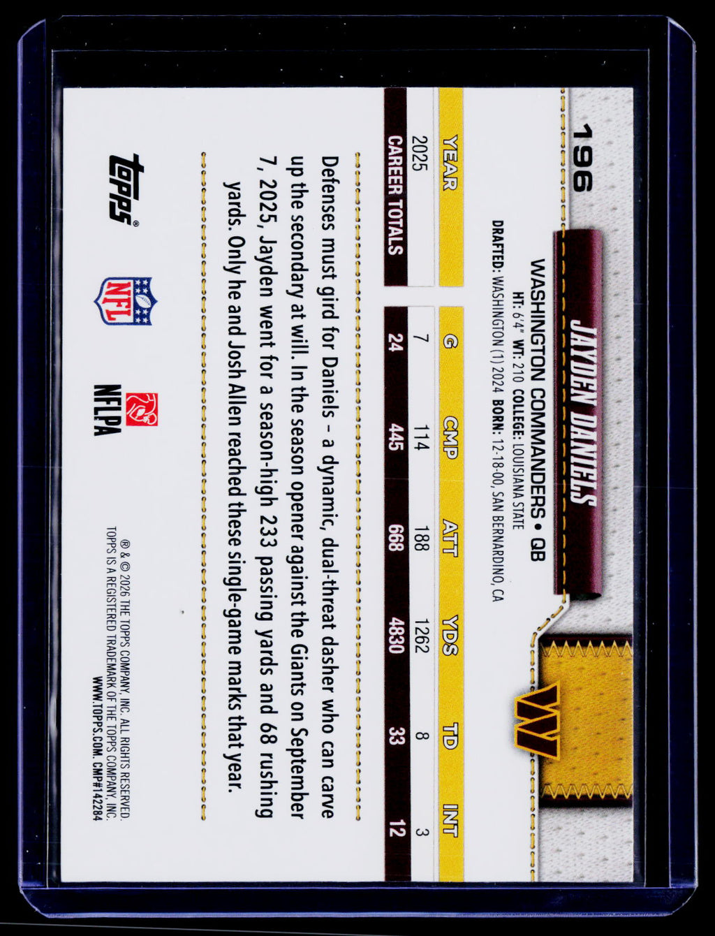2026 Topps Flagship #196 Jayden Daniels Pink Holo Foil