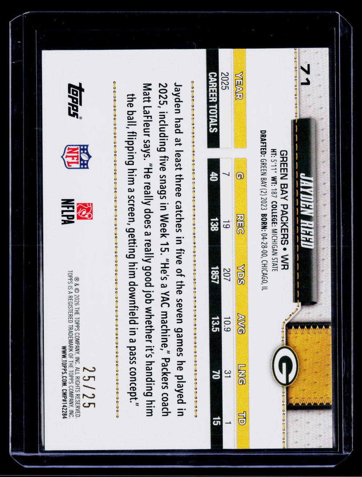 2026 Topps Flagship #71 Jayden Reed Orange Diamante Foil #/25