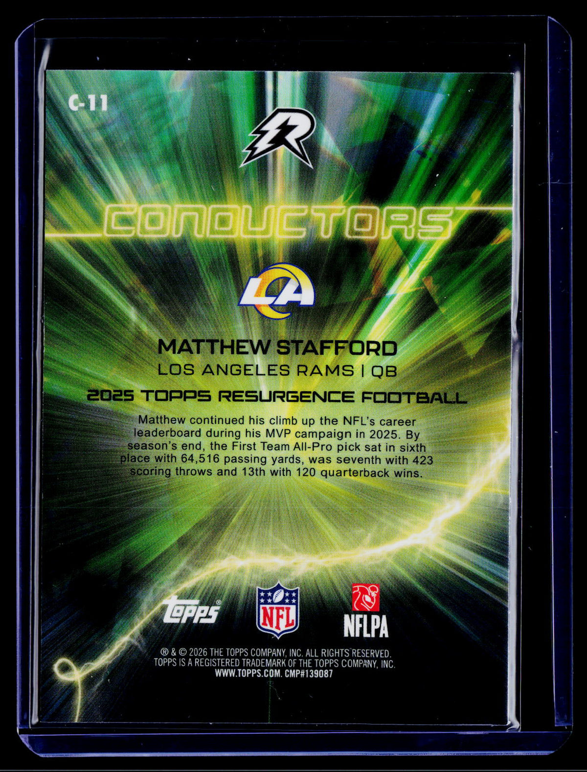 2025 Topps Resurgence #C-11 Matthew Stafford Conductors Yellow Surge /225
