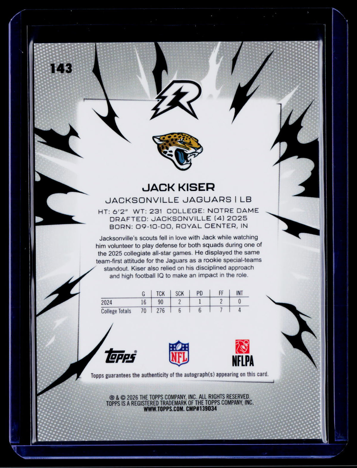 2025 Topps Resurgence #143 Jack Kiser Signatures White Surge Refractor #/125