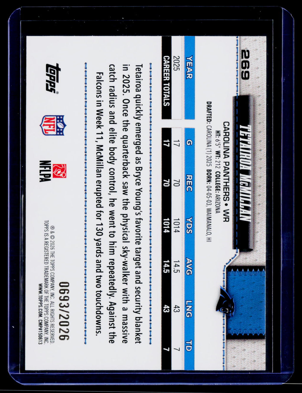 2026 Topps Flagship #269 Tetairoa McMillan Gold #/2026