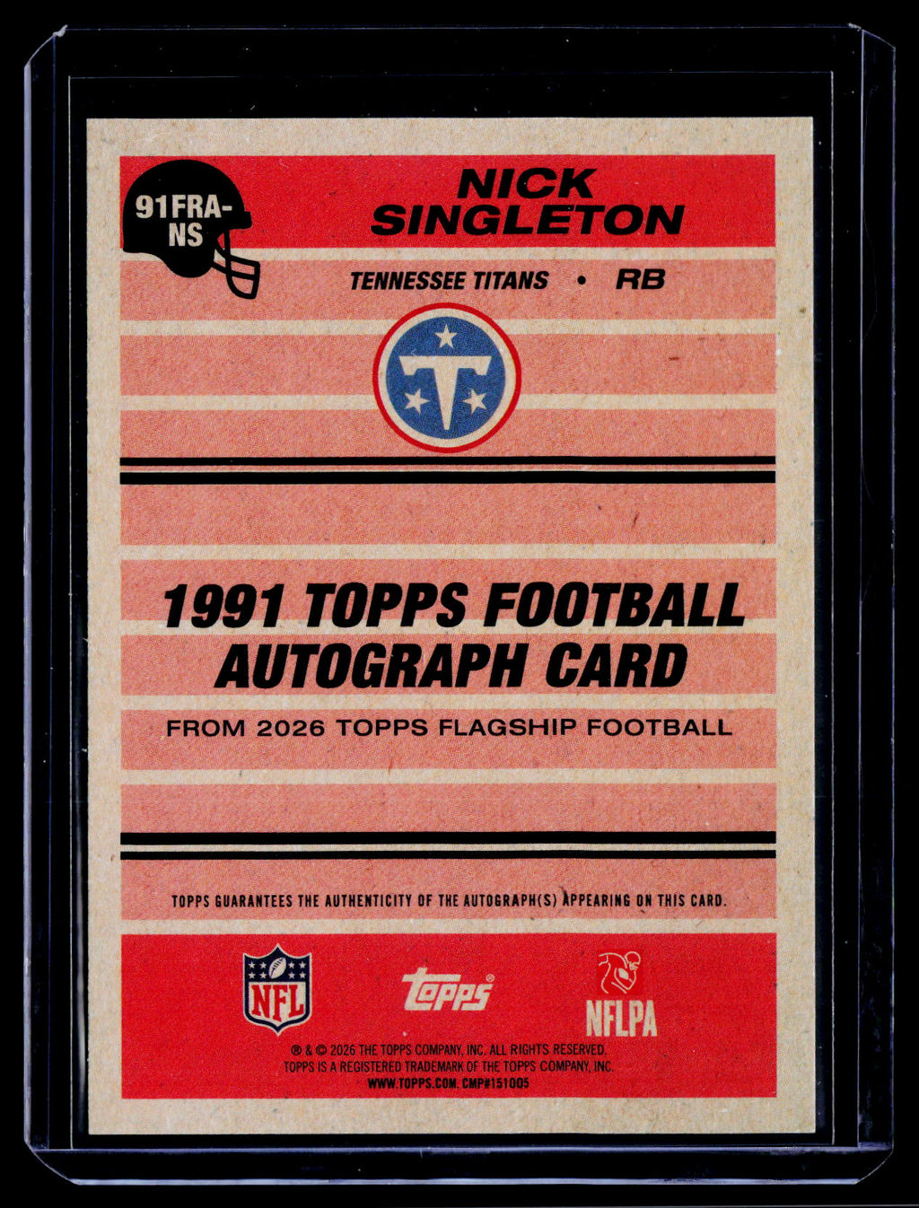 2026 Topps Nick Singleton 1991 Topps Football Rookie Autographs Green /99