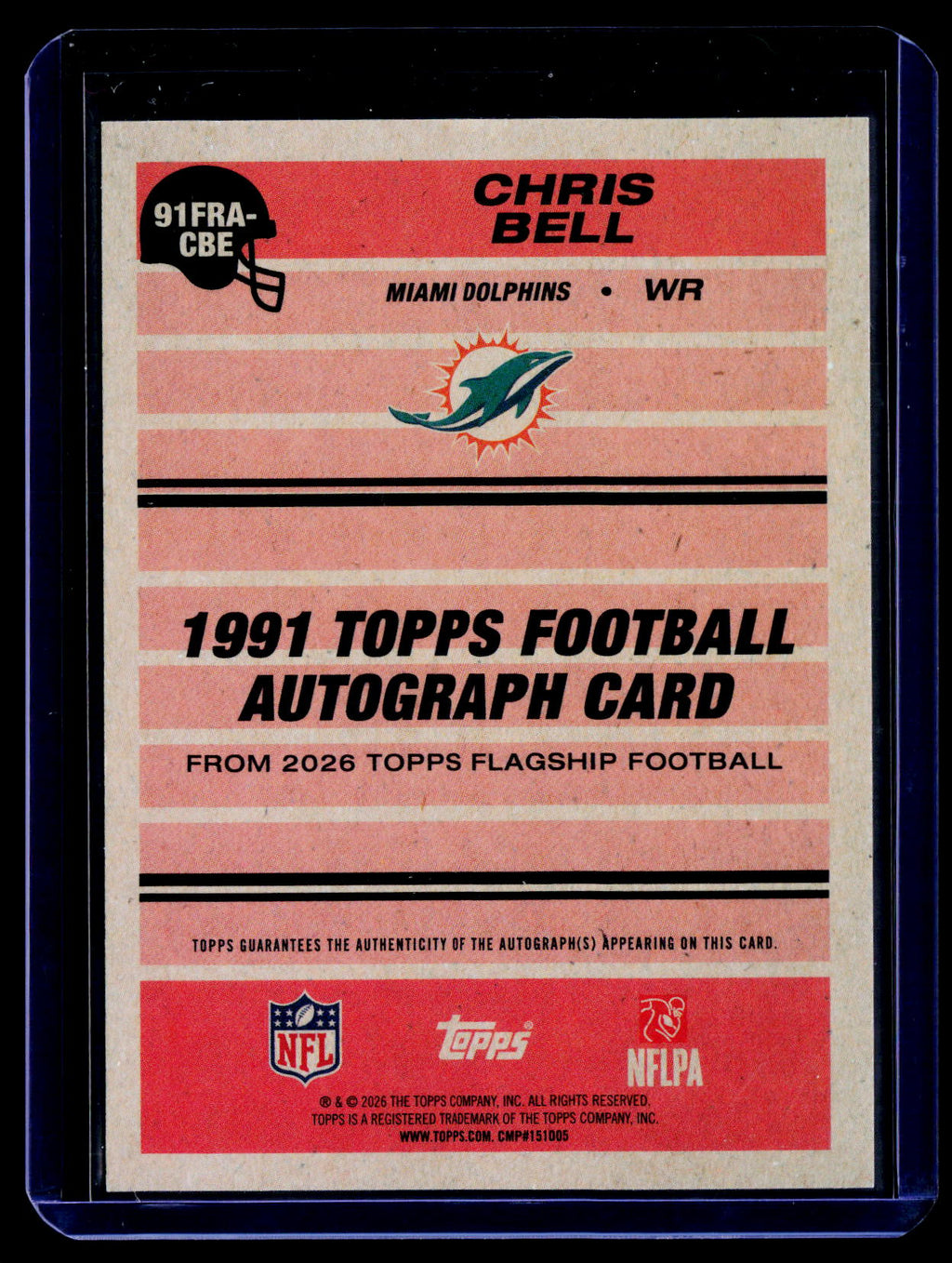 2026 Topps Flagship #91FRA-CBE Chris Bell 1991 Topps Football Rookie Autographs