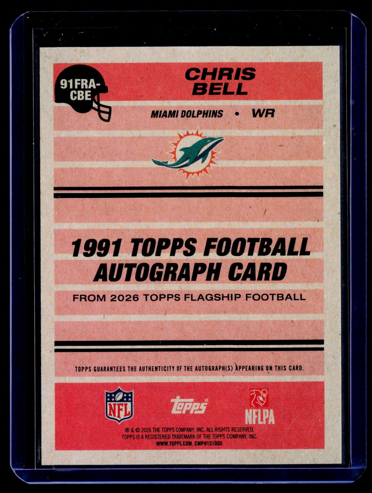 2026 Topps Flagship #91FRA-CBE Chris Bell 1991 Topps Football Rookie Autographs