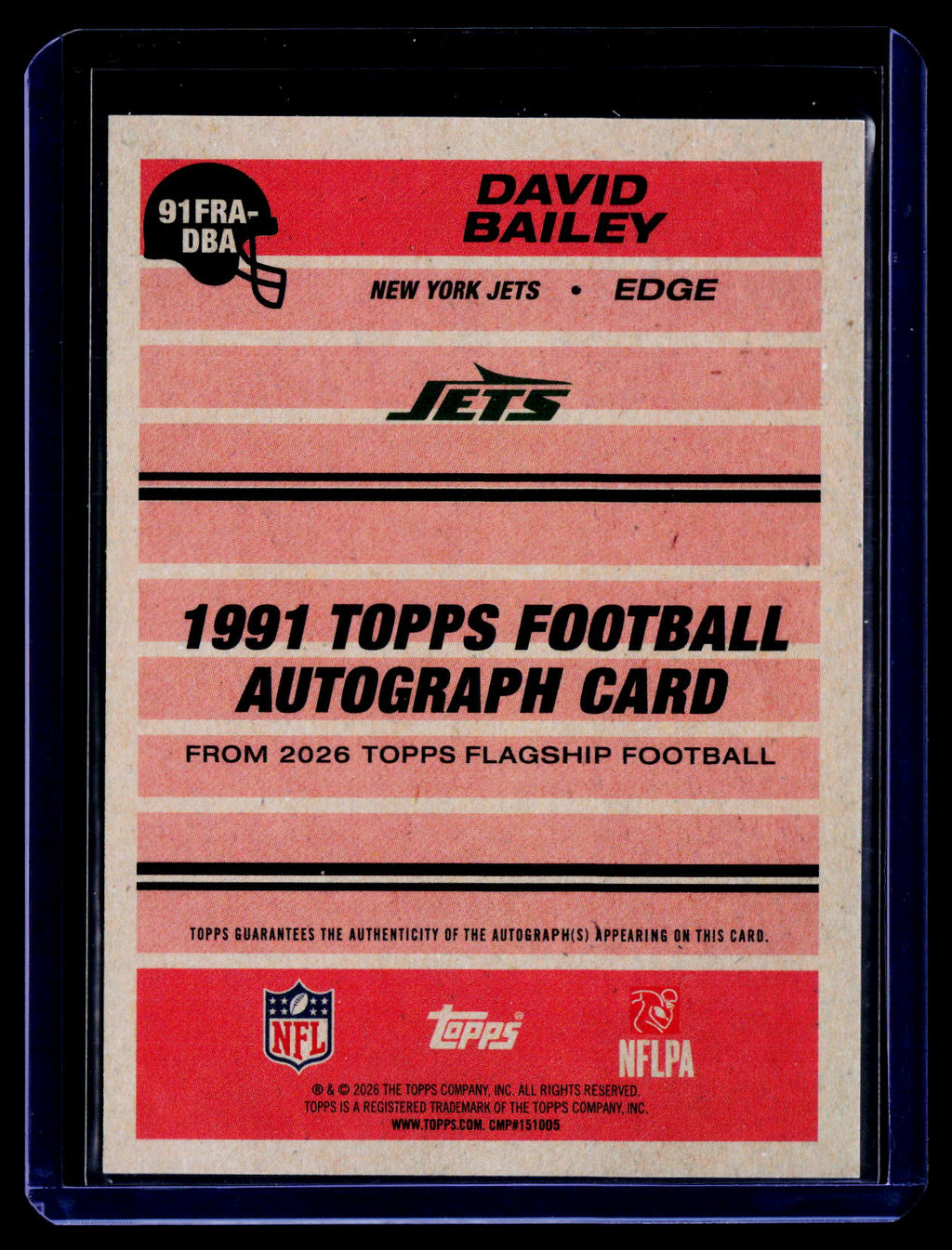 2026 Topps Flagship David Bailey 1991 Topps Football Rookie Autographs