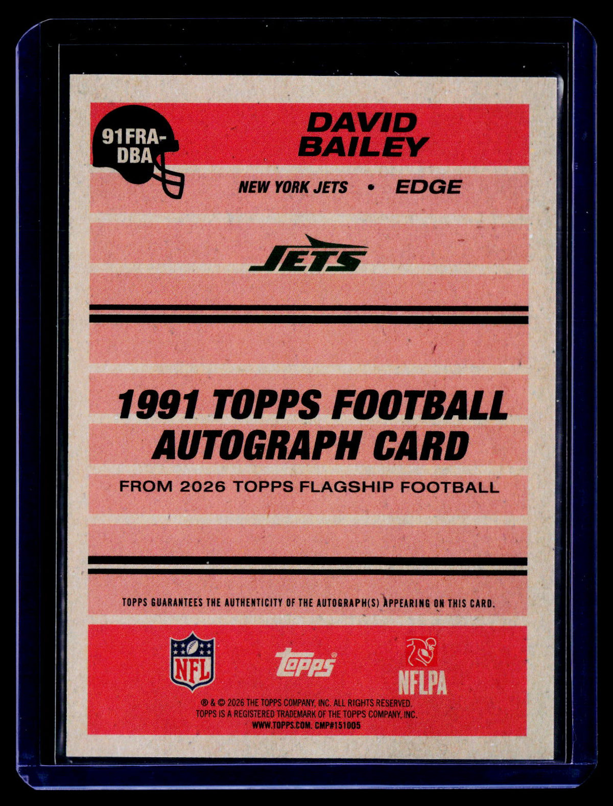 2026 Topps Flagship David Bailey 1991 Topps Football Rookie Autographs