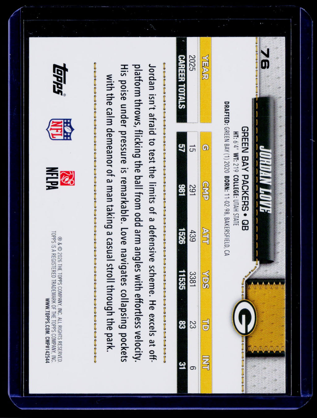 2026 Topps Flagship #76 Jordan Love Team Color Border Variations