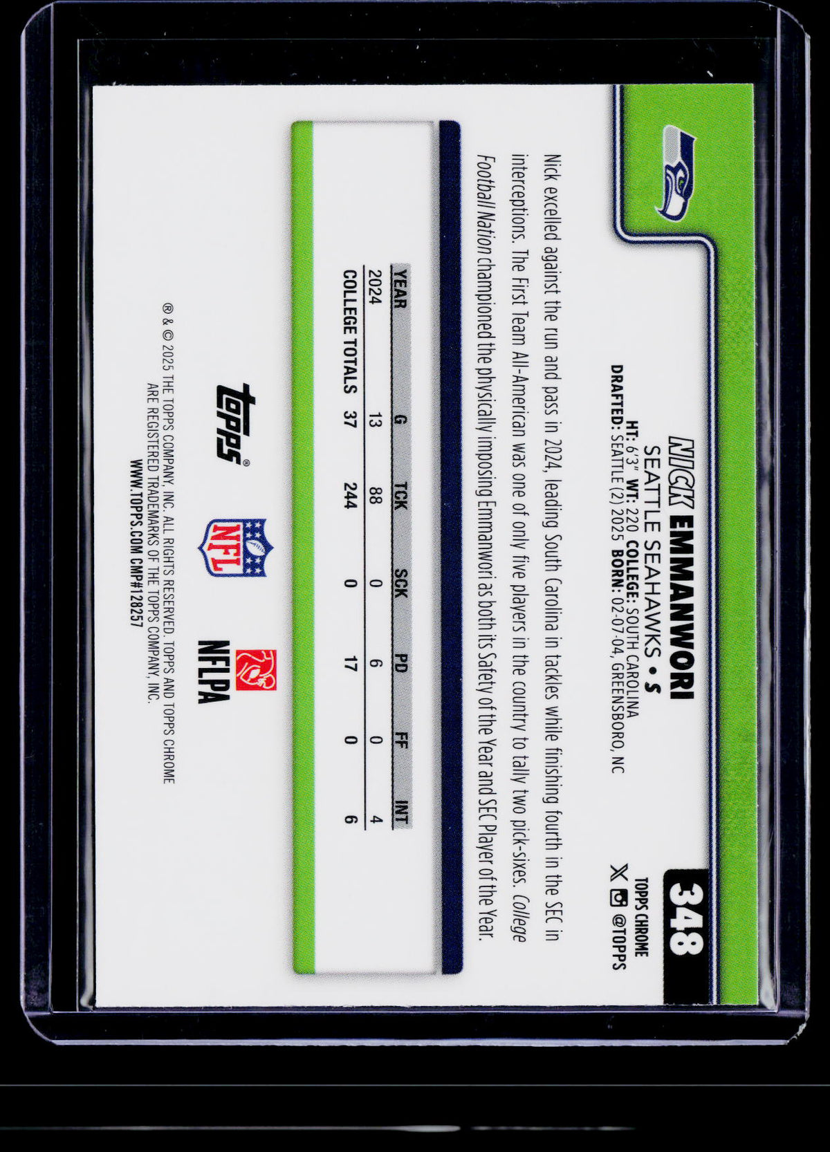2025 Topps Chrome #348 Nick Emmanwori Blue Refractor #/150