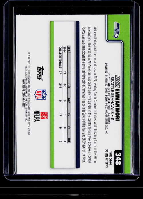 2025 Topps Chrome #348 Nick Emmanwori Blue Refractor #/150