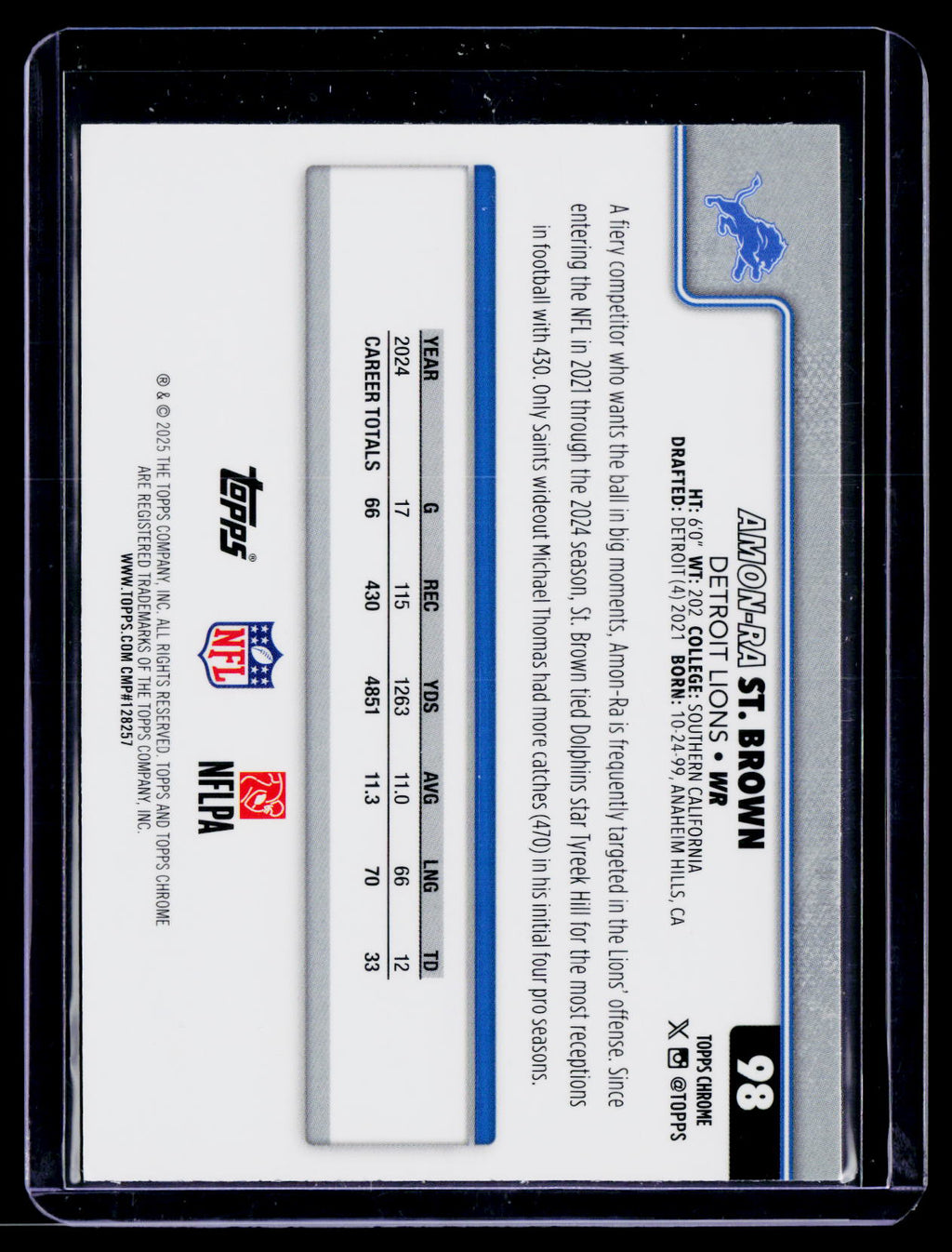 2025 Topps Chrome #98 Amon-Ra St. Brown Teal Refractor #/299