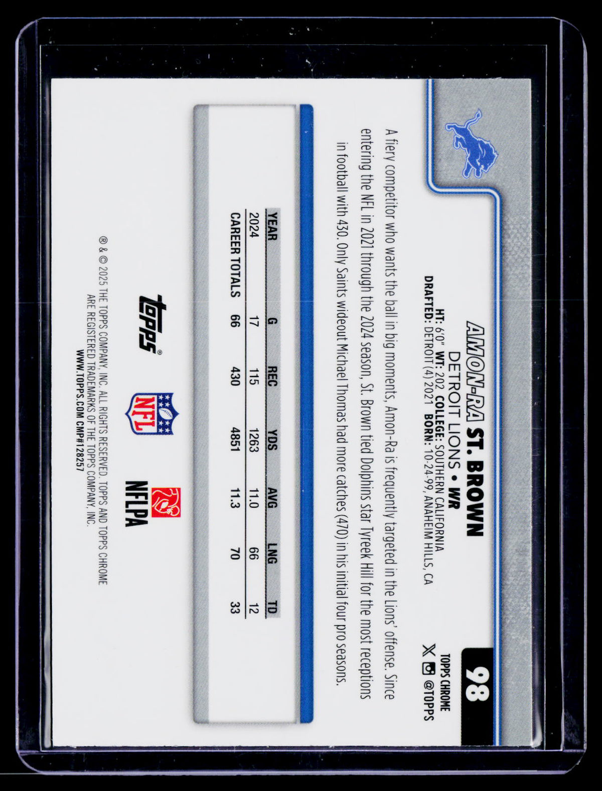2025 Topps Chrome #98 Amon-Ra St. Brown Teal Refractor #/299
