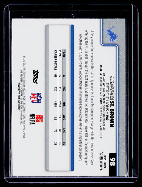 2025 Topps Chrome #98 Amon-Ra St. Brown Teal Refractor #/299