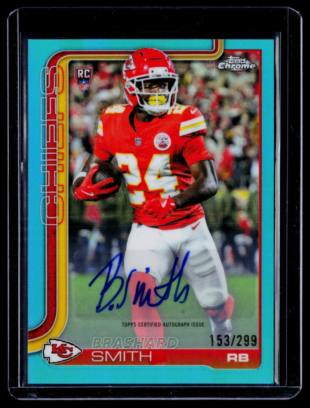 2025 Topps Chrome #RA-BS Brashard Smith Chrome Rookie Auto Teal Refractor #/299