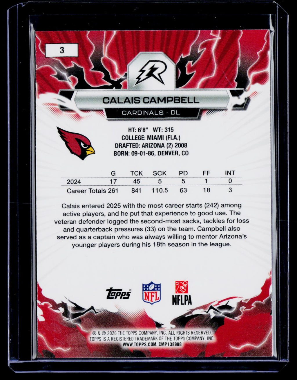 2025 Topps Resurgence #3 Calais Campbell Teal Surge Refractor #/149