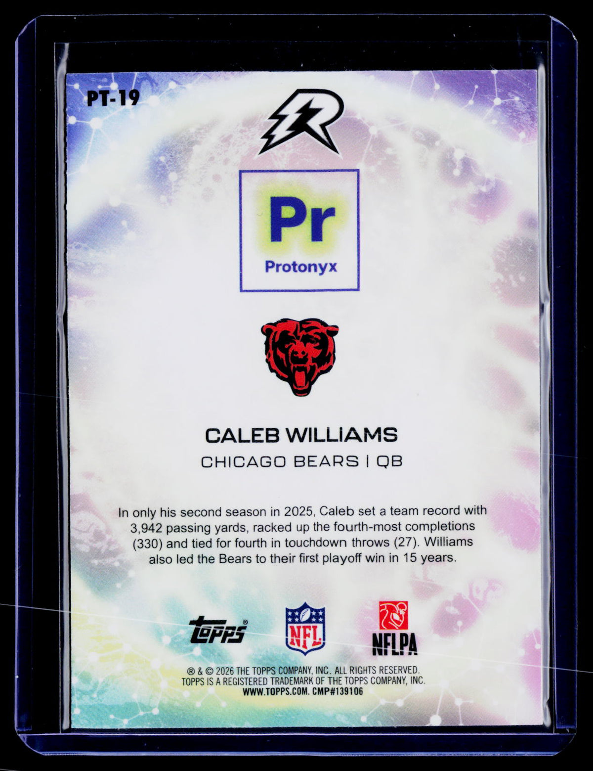 2025 Topps Resurgence #PT-19 Caleb Williams Protonyx Teal Surge Refractor #/149