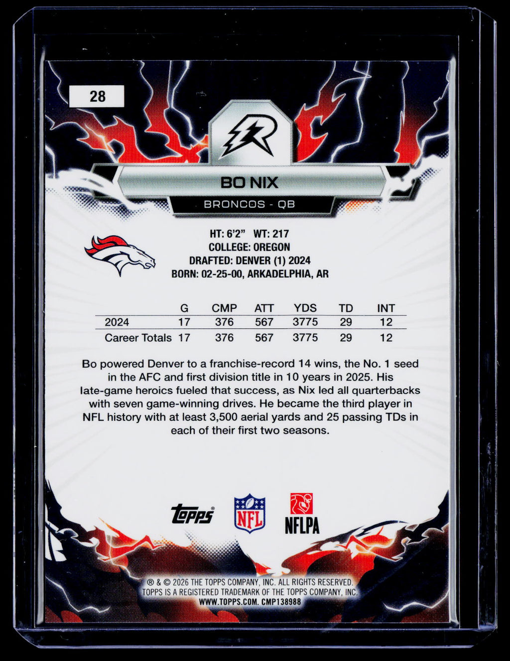 2025 Topps Resurgence #28 Bo Nix Crimson Surge Refractor #/199