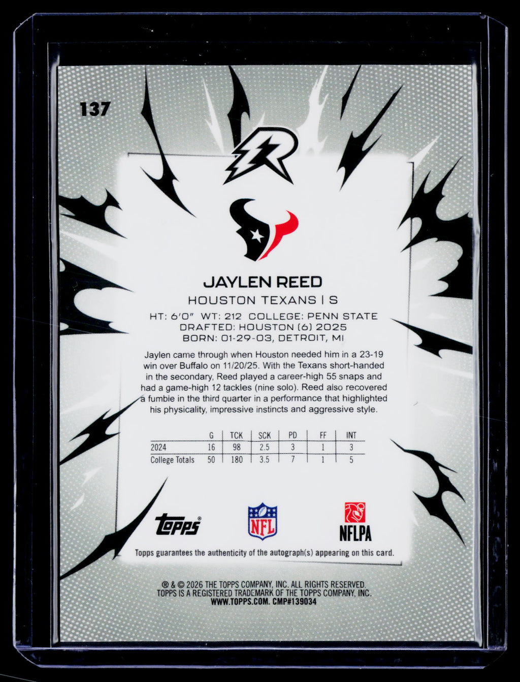 2025 Topps Resurgence #137 Jaylen Reed Signatures Silver Static Refractor