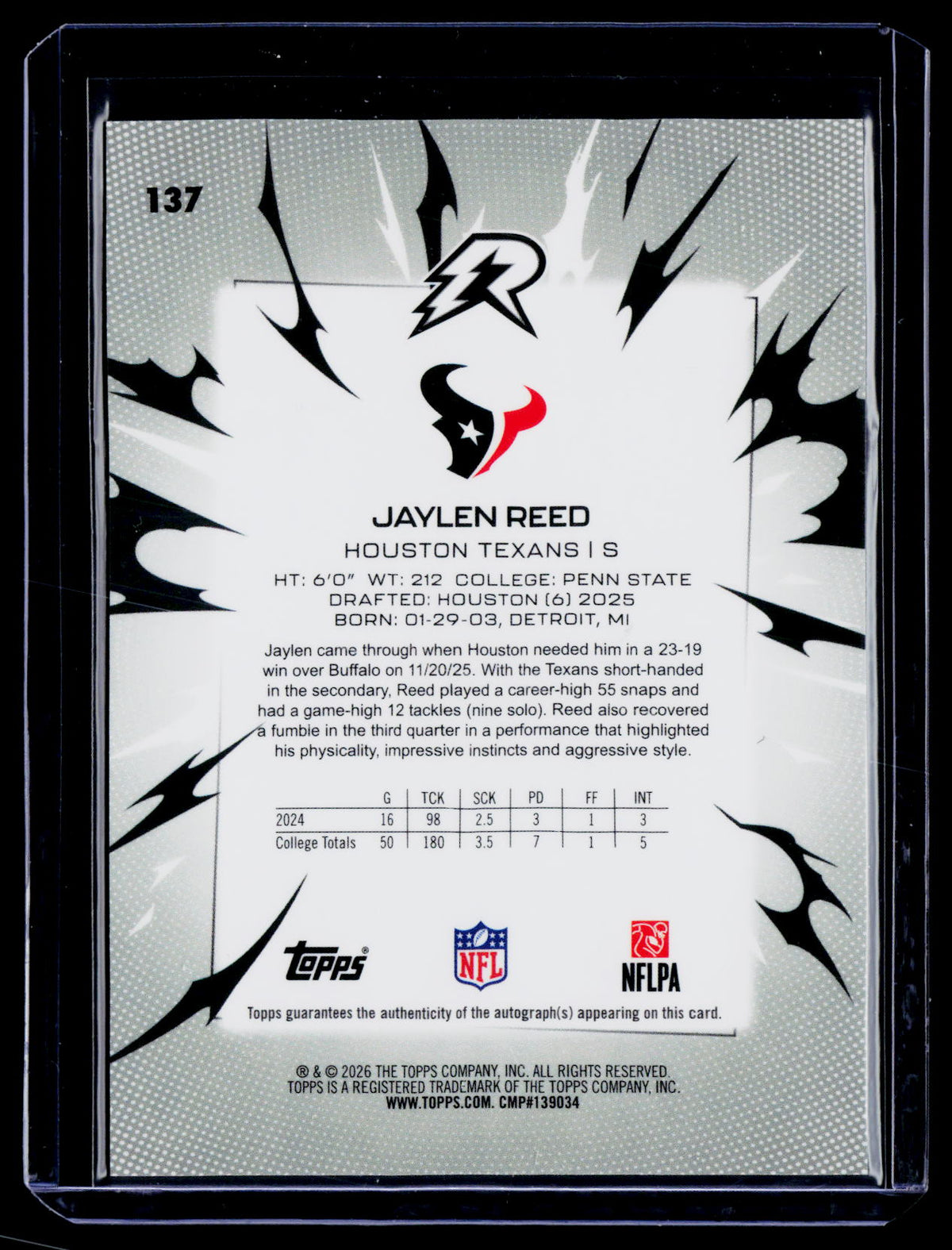 2025 Topps Resurgence #137 Jaylen Reed Signatures Silver Static Refractor