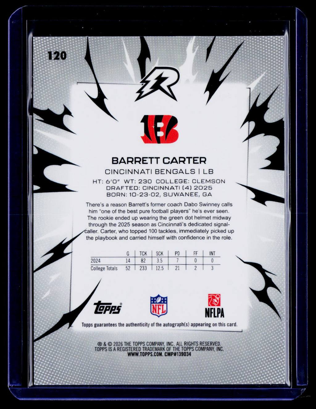 2025 Topps Resurgence #120 Barrett Carter Signatures White Surge Refractor #/125