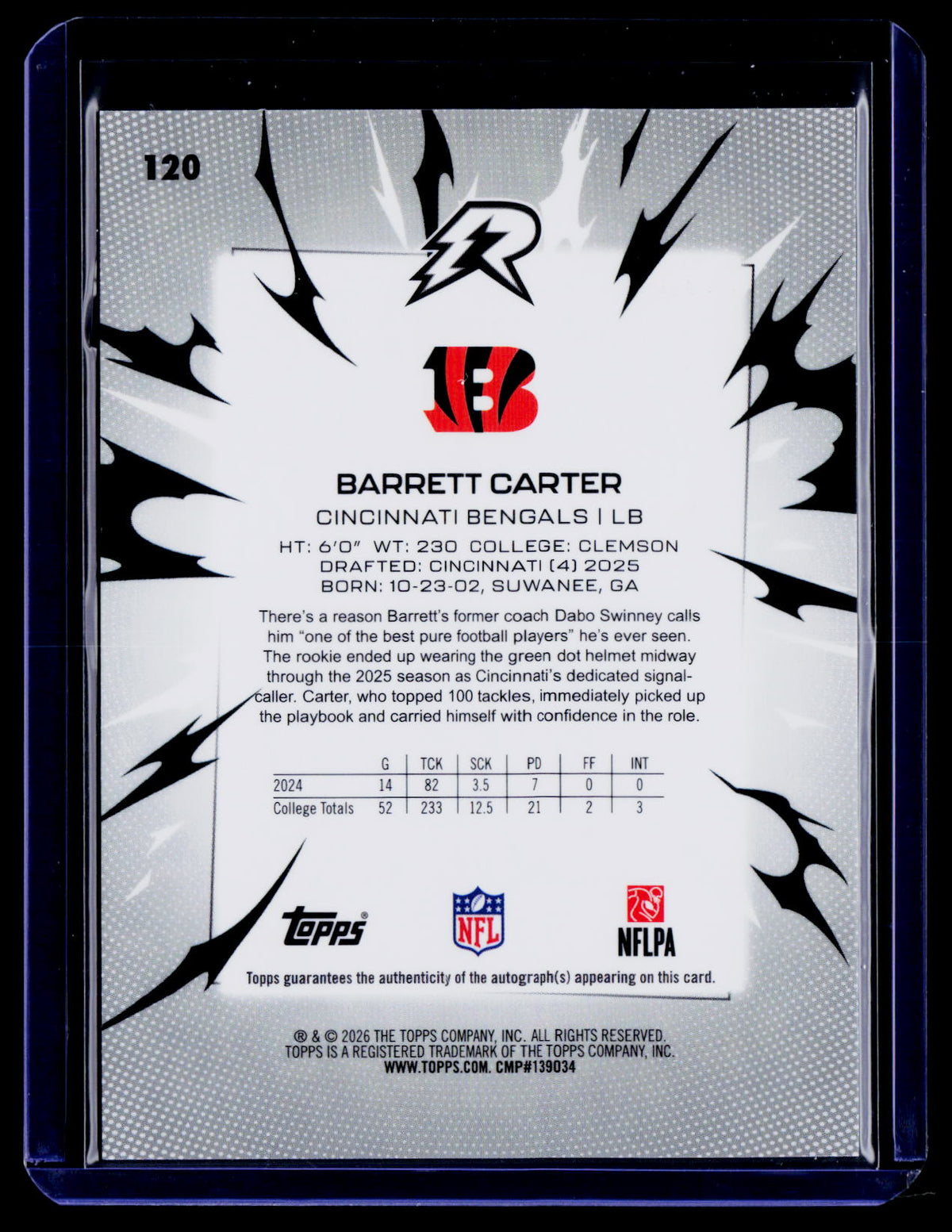 2025 Topps Resurgence #120 Barrett Carter Signatures White Surge Refractor #/125