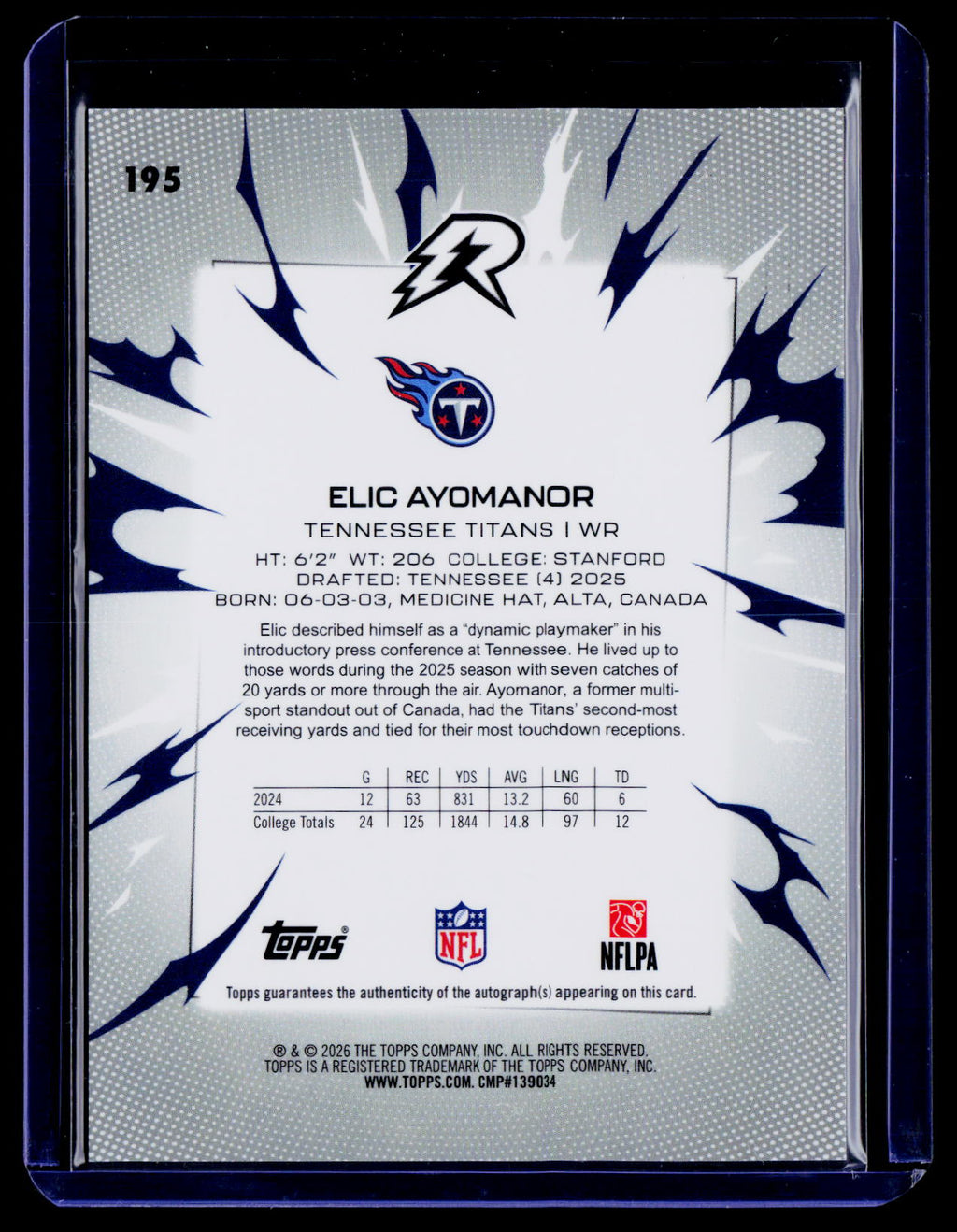 2025 Topps Resurgence #195 Elic Ayomanor Signatures Black & White Refractor /375