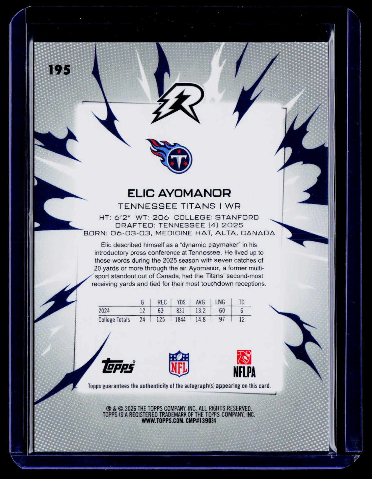 2025 Topps Resurgence #195 Elic Ayomanor Signatures Black & White Refractor /375
