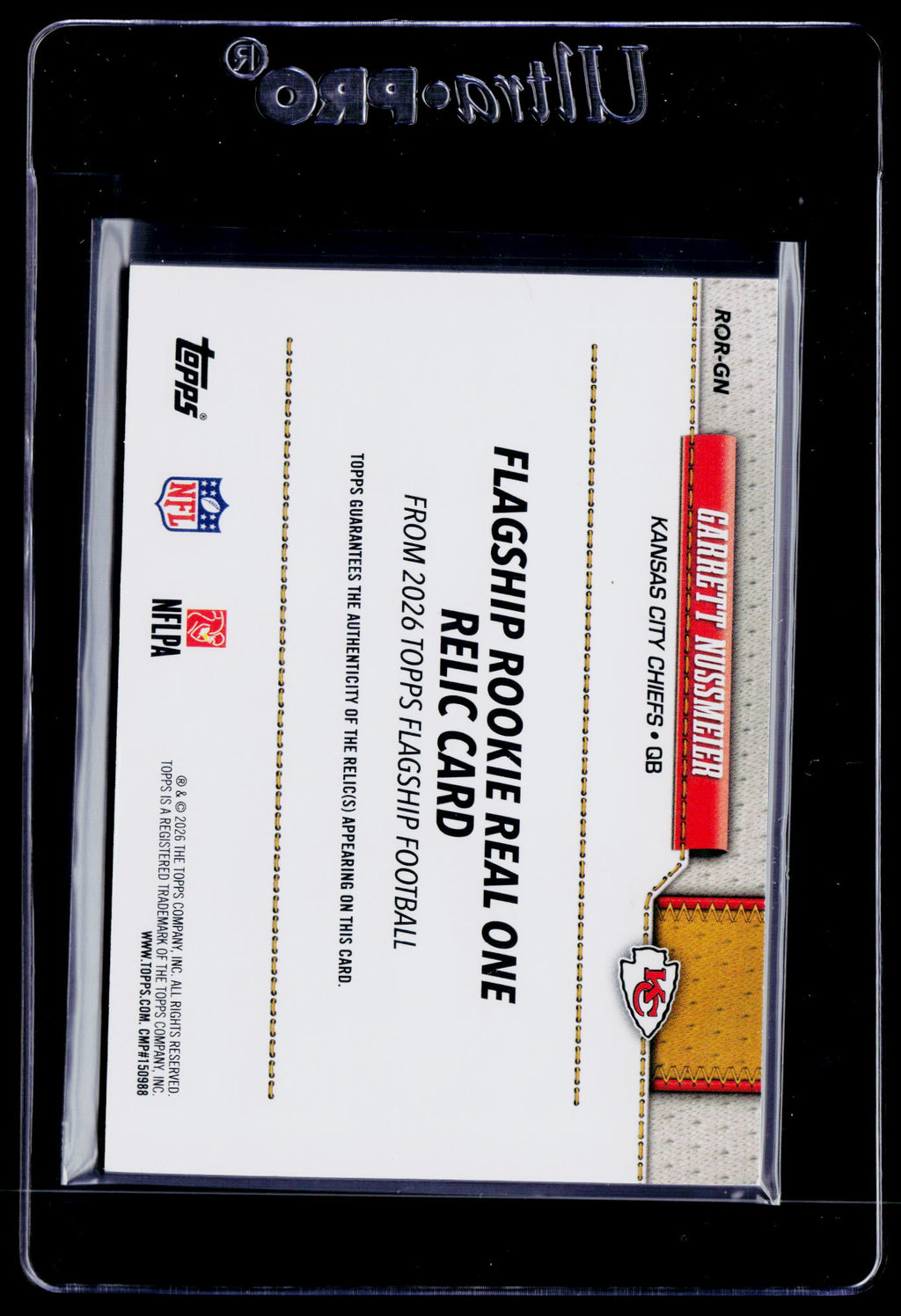2026 Topps Flagship #ROR-GN Garrett Nussmeier Real One Rookie Relics