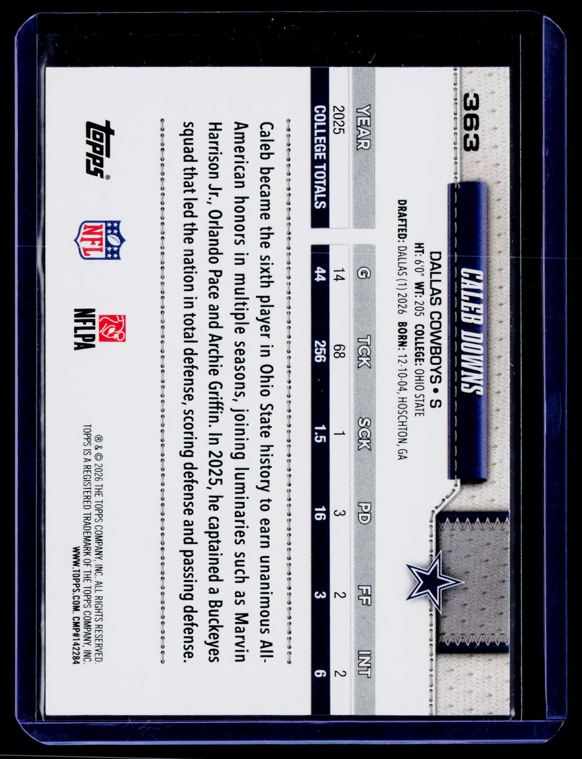 2026 Topps Flagship #363 Caleb Downs Football Leather Foil