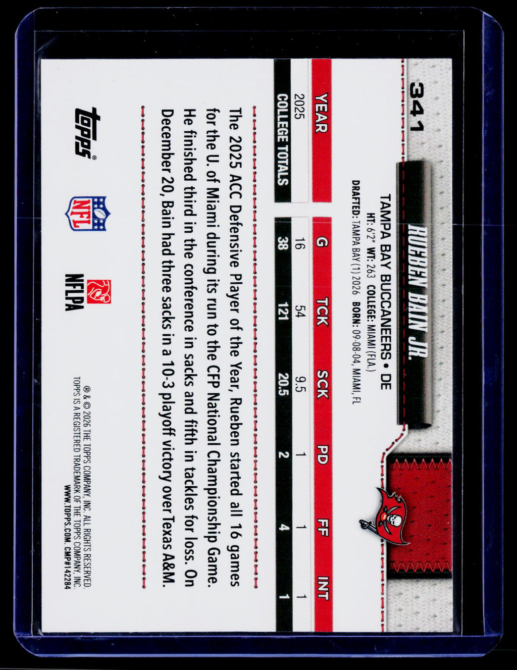 2026 Topps Flagship #341 Rueben Bain Jr. Football Leather Foil