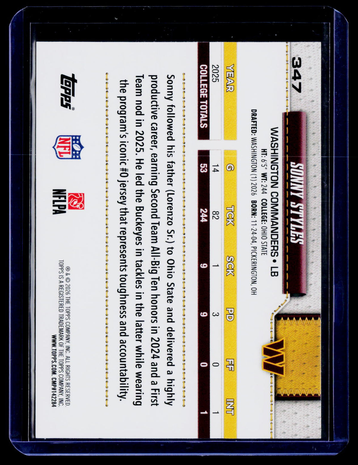 2026 Topps Flagship #347 Sonny Styles Football Leather Foil