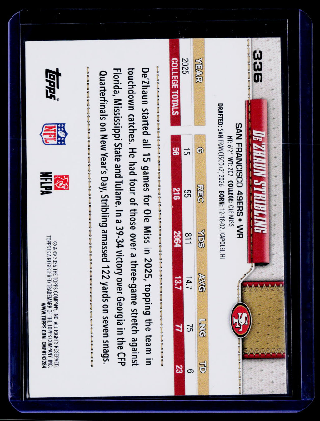 2026 Topps Flagship #336 De’Zhaun Stribling Football Leather Foil