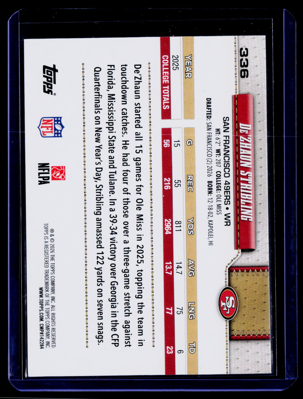 2026 Topps Flagship #336 De’Zhaun Stribling Football Leather Foil