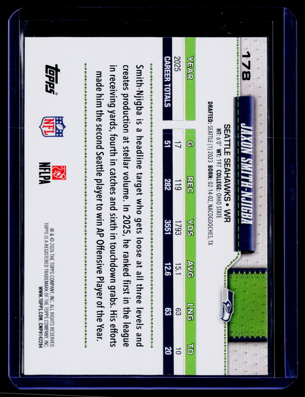 2026 Topps Flagship #178 Jaxon Smith-Njigba Football Leather Foil