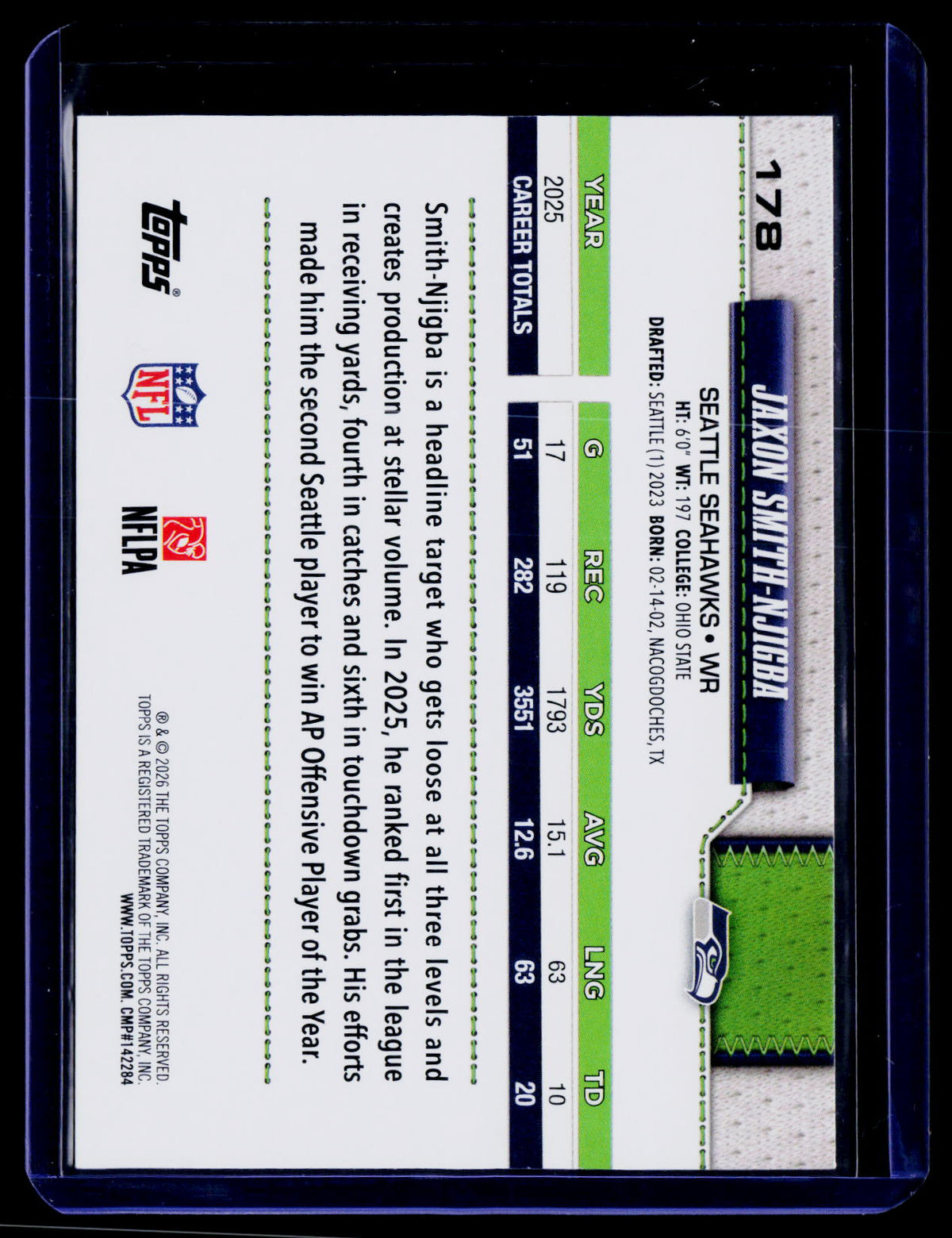 2026 Topps Flagship #178 Jaxon Smith-Njigba Football Leather Foil