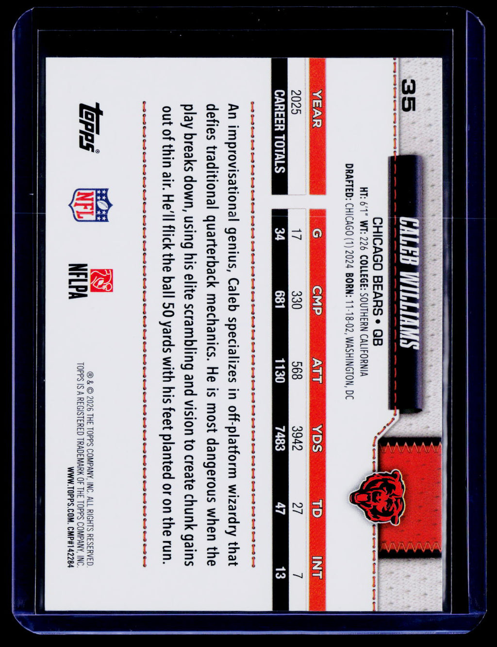 2026 Topps Flagship #35 Caleb Williams Football Leather Foil