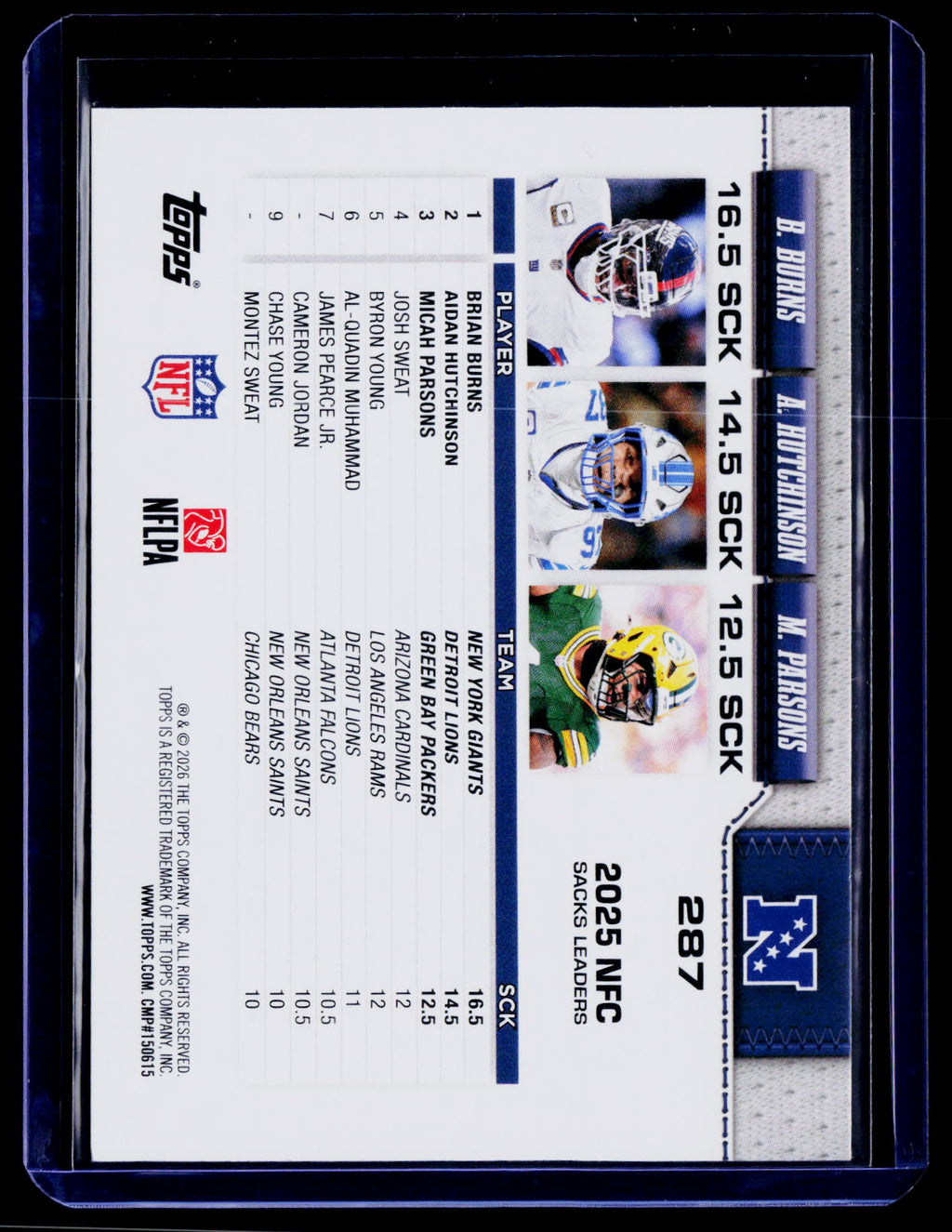 2026 Topps Flagship #287 NFC Sack Leaders Football Leather Foil