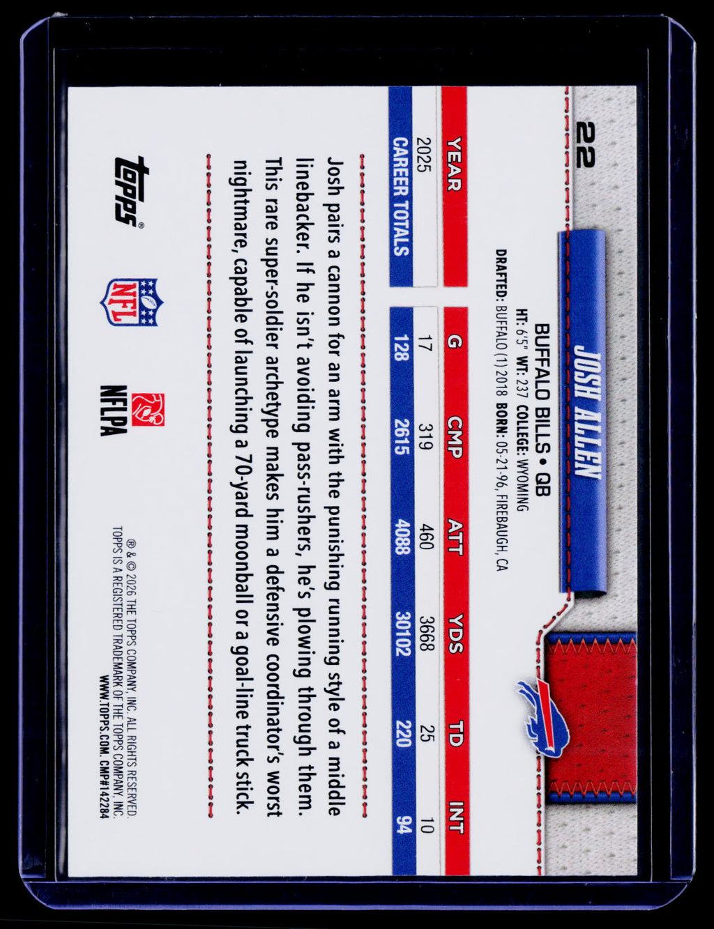 2026 Topps Flagship #22 Josh Allen Football Leather Foil