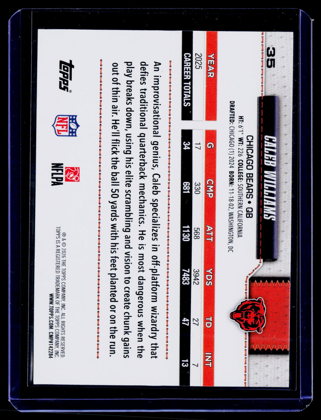 2026 Topps Flagship #35 Caleb Williams Topps Logo Foilboard
