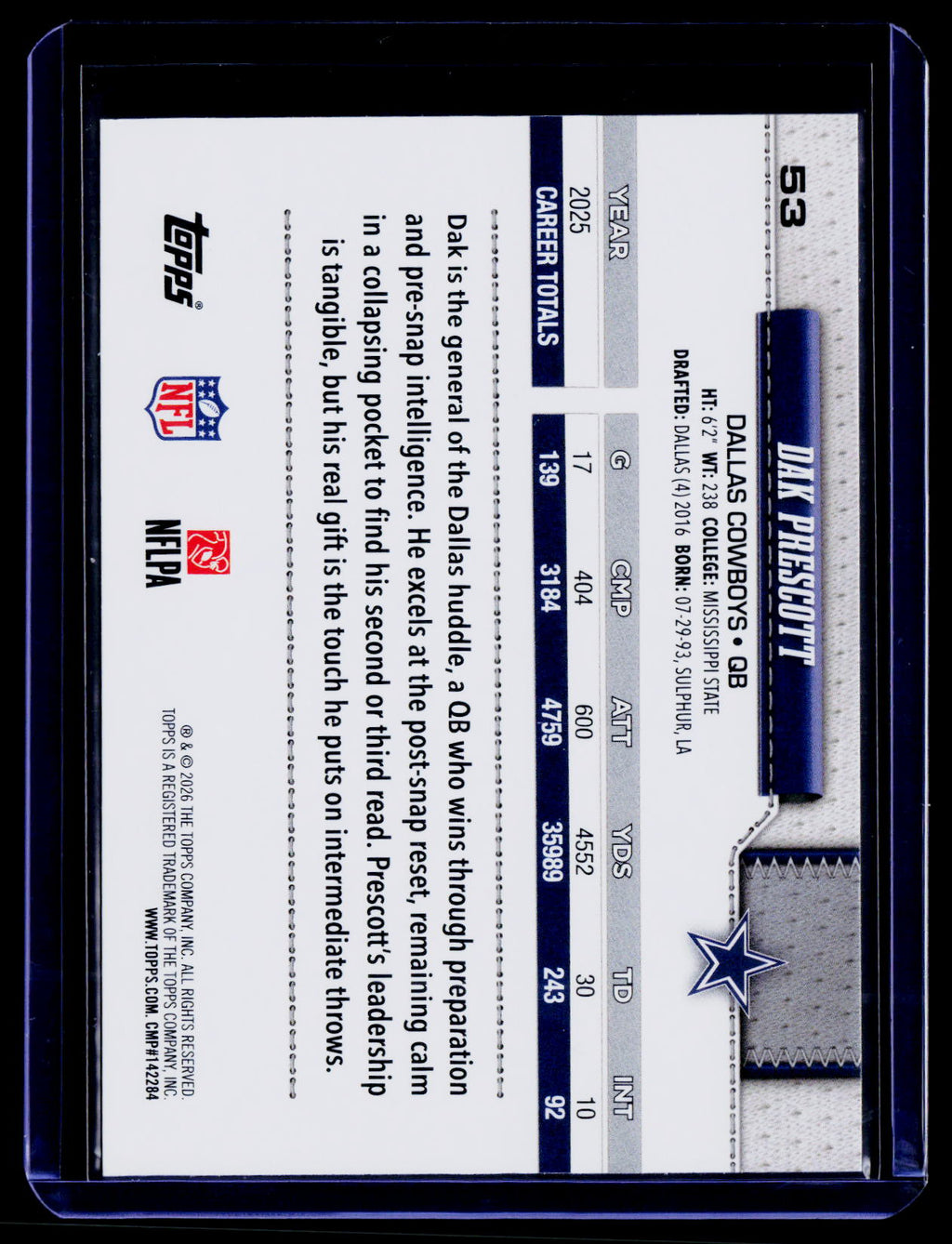 2026 Topps Flagship #53 Dak Prescott Topps Logo Foilboard