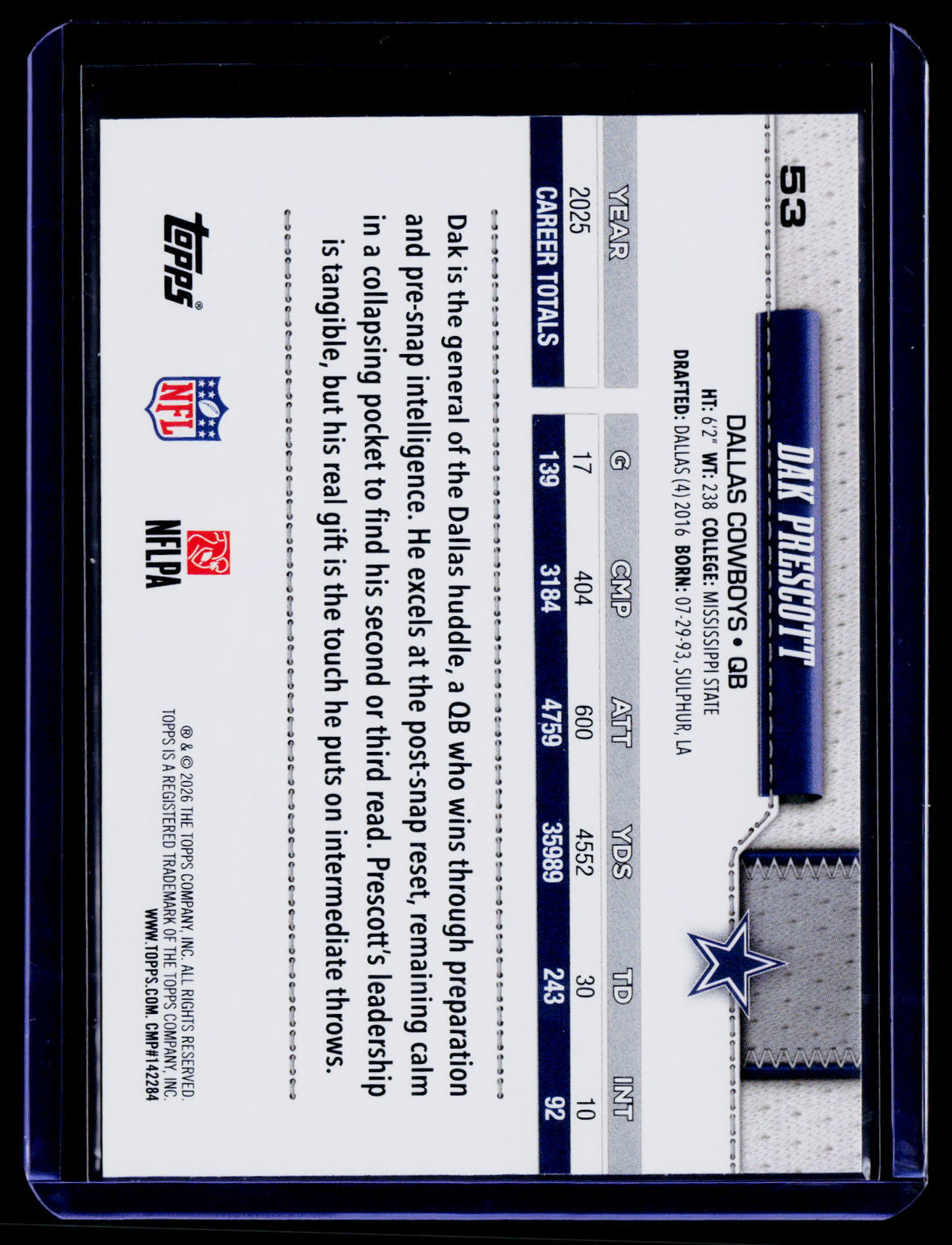 2026 Topps Flagship #53 Dak Prescott Topps Logo Foilboard