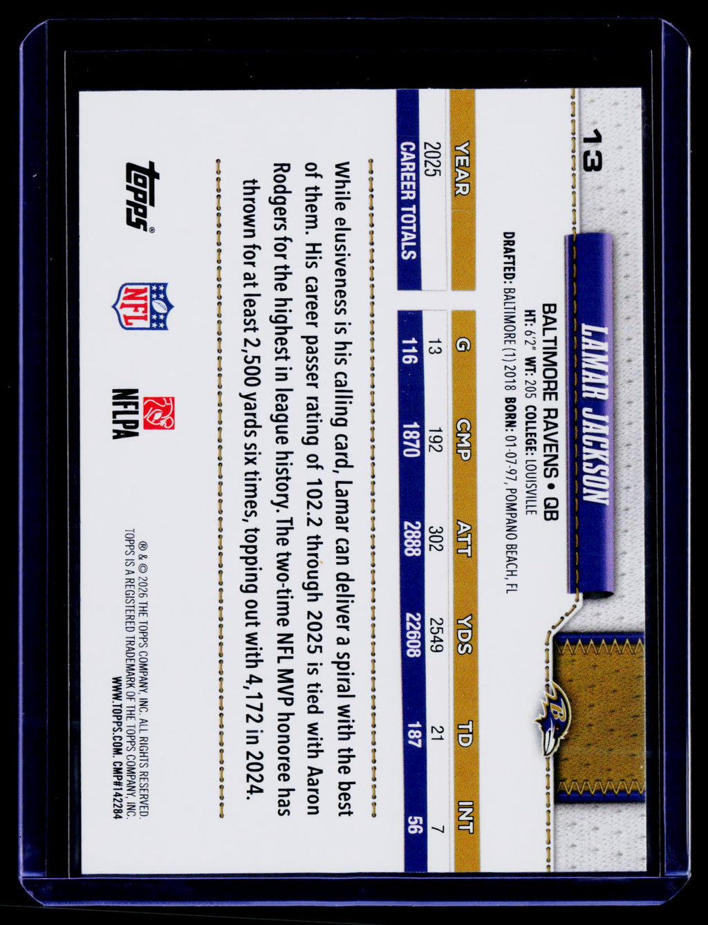 2026 Topps Flagship #13 Lamar Jackson Topps Logo Foilboard