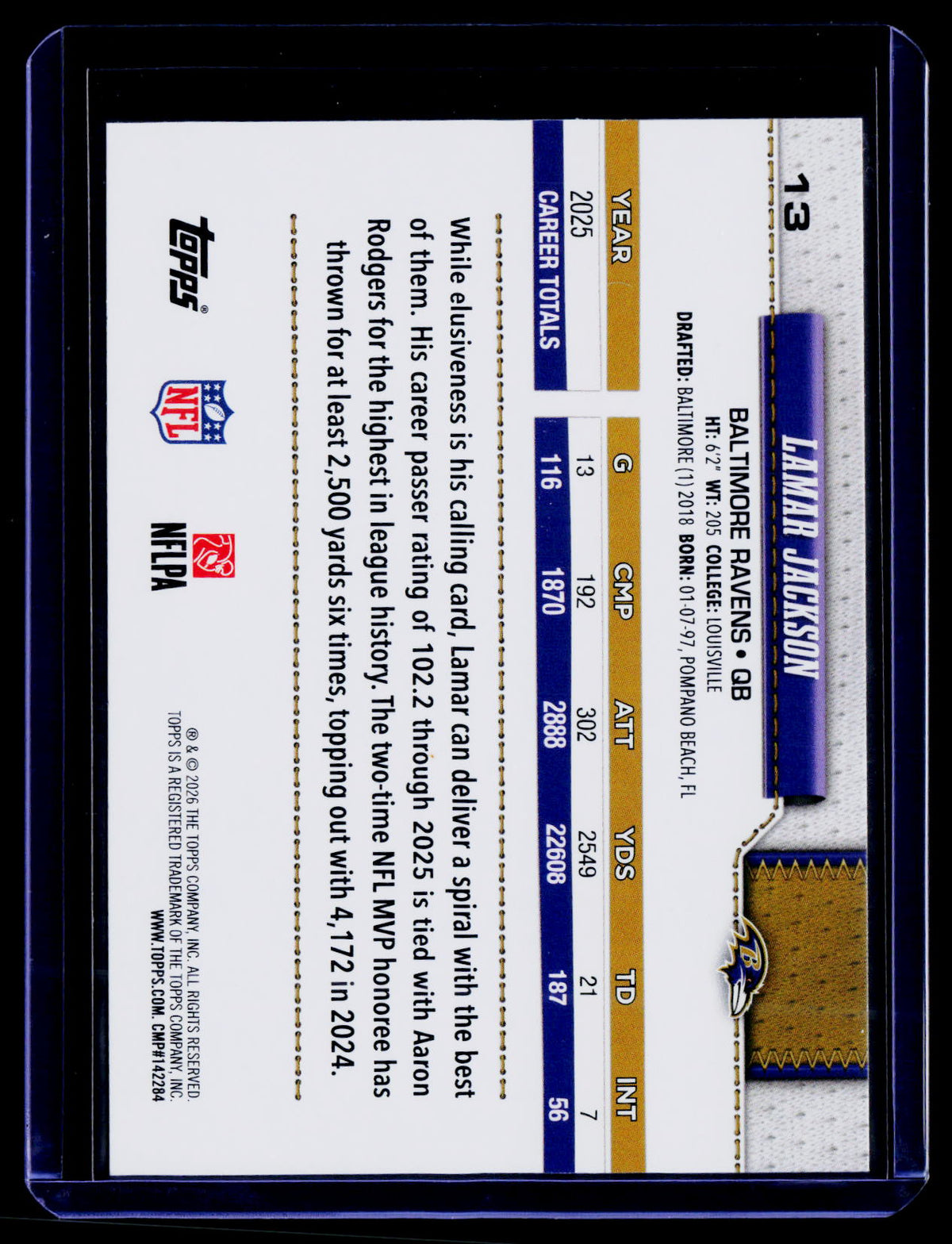 2026 Topps Flagship #13 Lamar Jackson Topps Logo Foilboard