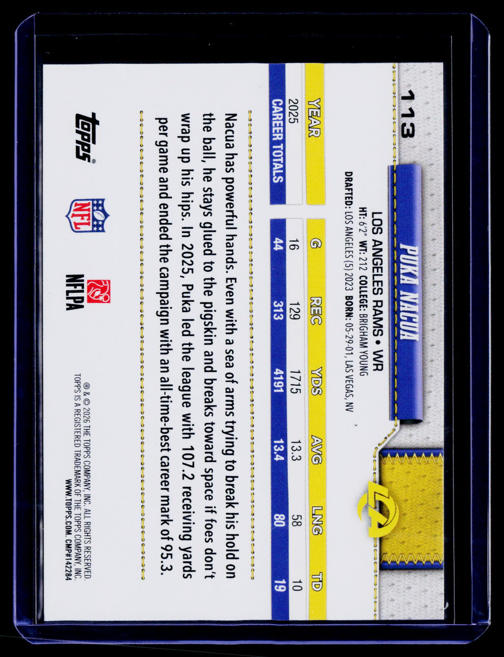 2026 Topps Flagship #113 Puka Nacua Topps Logo Foilboard